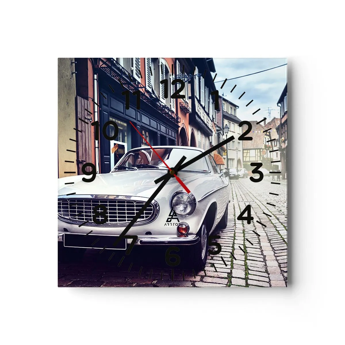 Väggklocka - Klocka på glas - Det förflutna är idag - 40x40 cm