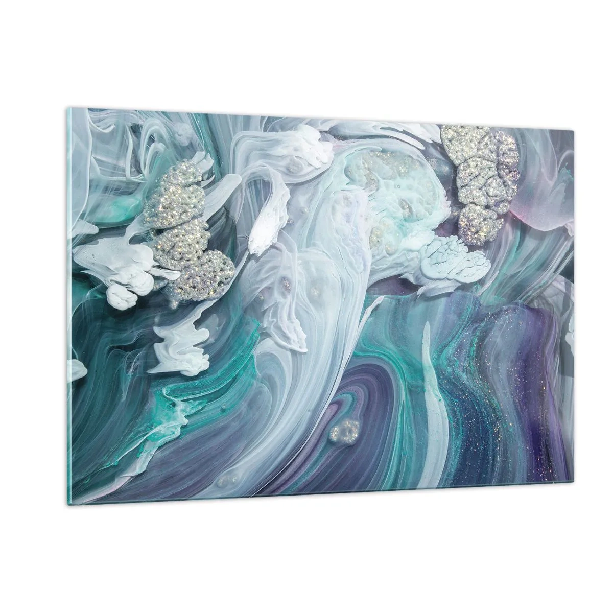 Glastavla - Bild på glas - Blåhetens strömmar - 120x80 cm