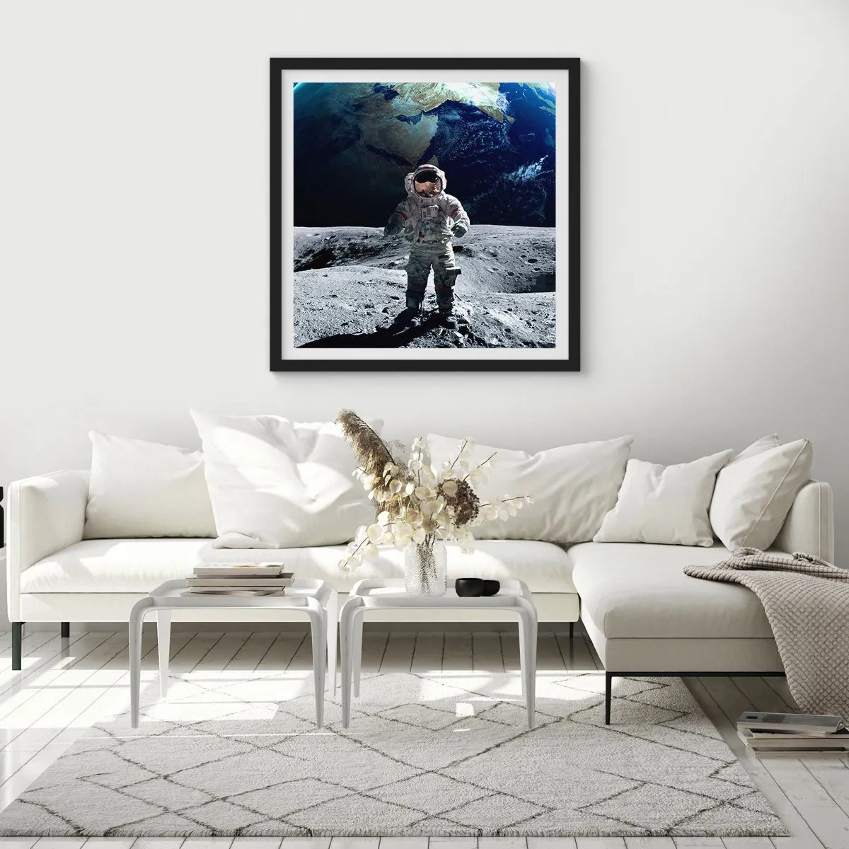 Affisch i svart ram - Hälsningar från månen - 60x60 cm