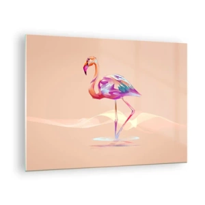 Glastavla - Bild på glas - Färgglad flamingo på en pastellbakgrund - 70x50cm - Goda emotioners fågel - Modern väggdekoration för vardagsrum och sovrum ARTTOR