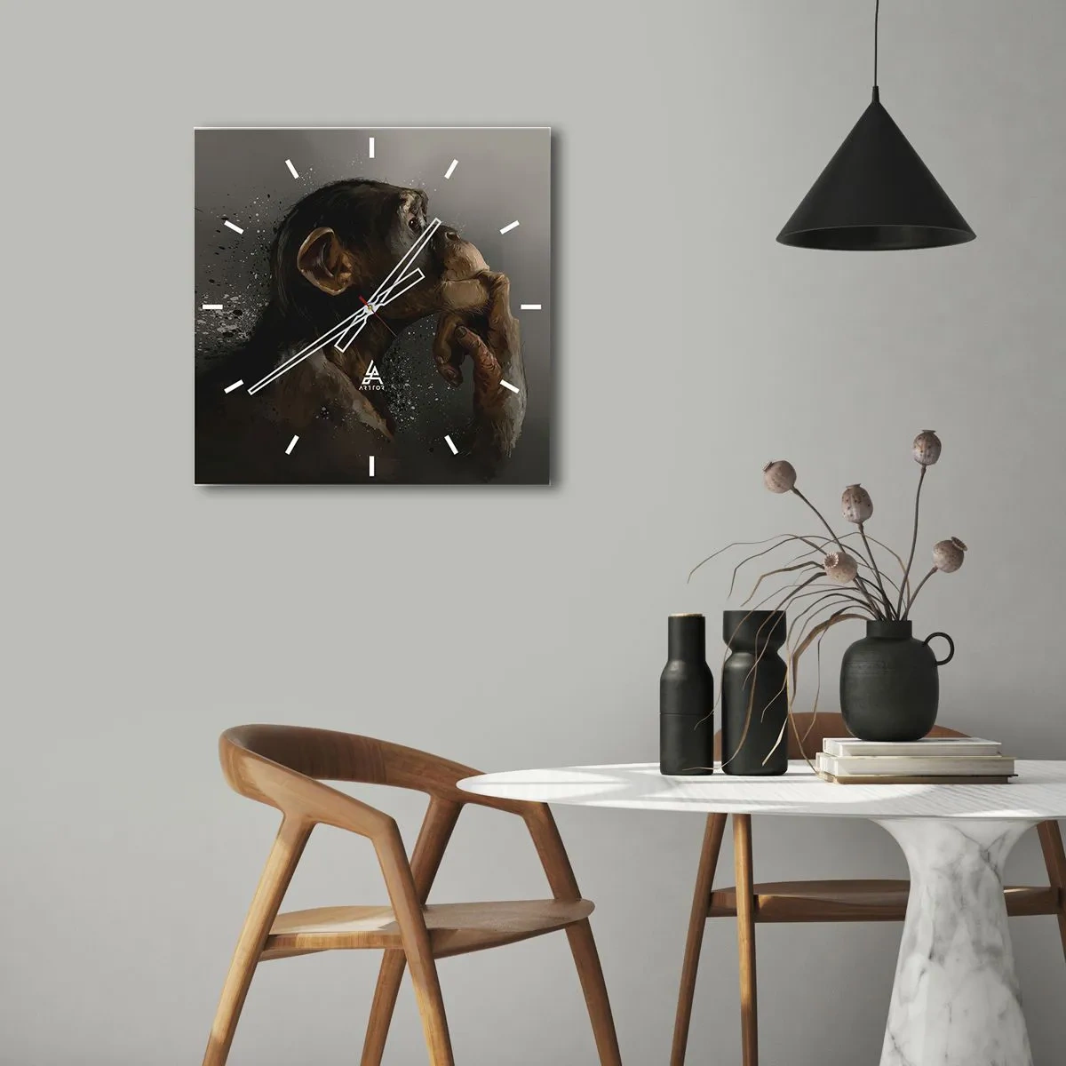 Väggklocka - Klocka på glas - Säkert en tänkare - 40x40 cm