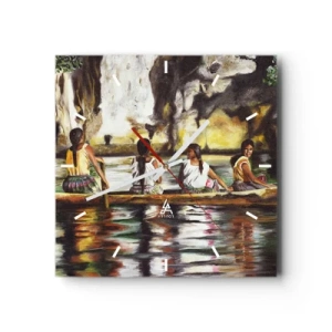 Väggklocka - Klocka på glas - I polynesiskt paradis - 40x40 cm