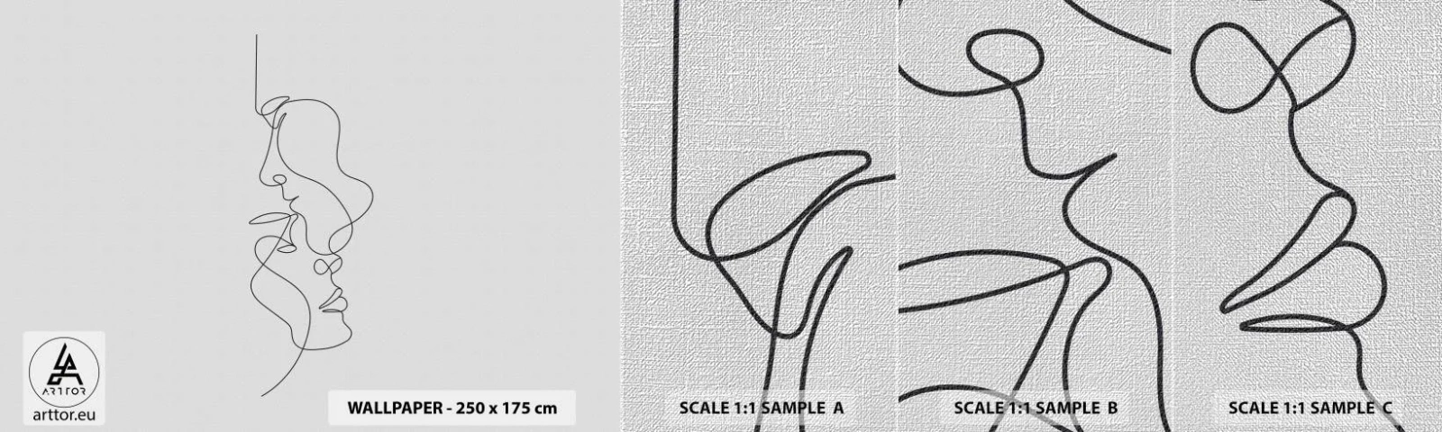 Provbit av fototapet Premium Canvas - Sentimentala lustens glöd - Grafik, Förälskade par, Kyss - 100x30 cm