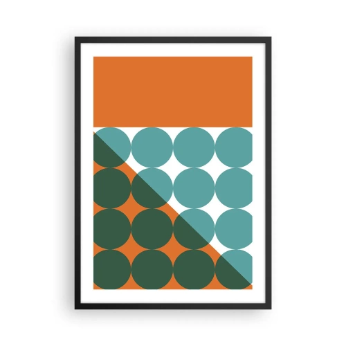 Affisch i svart ram - Abstrakt geometrisk komposition med cirklar i nyanser av orange och grönt. - 50x70cm - Uppåt och på diagonalen - Modern väggdekoration för vardagsrum och sovrum ARTTOR