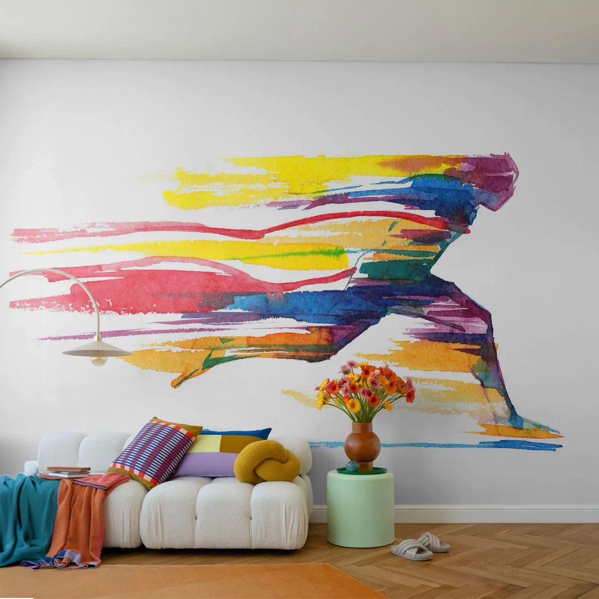 Fototapet Premium Canvas - Spring genom regnbågen - Abstraktion, Sport, Löpare - 400x280 cm