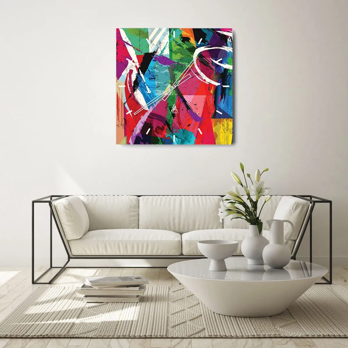 Väggklocka - Klocka på glas - Snabbt och livligt - 40x40 cm