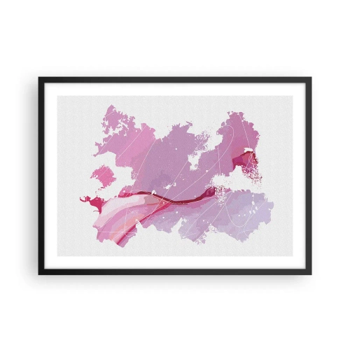 Affisch i svart ram - Karta över en rosa värld - 70x50 cm