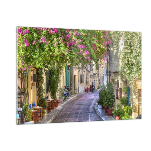 Glastavla - Bild på glas - Blommande gata - 120x80 cm