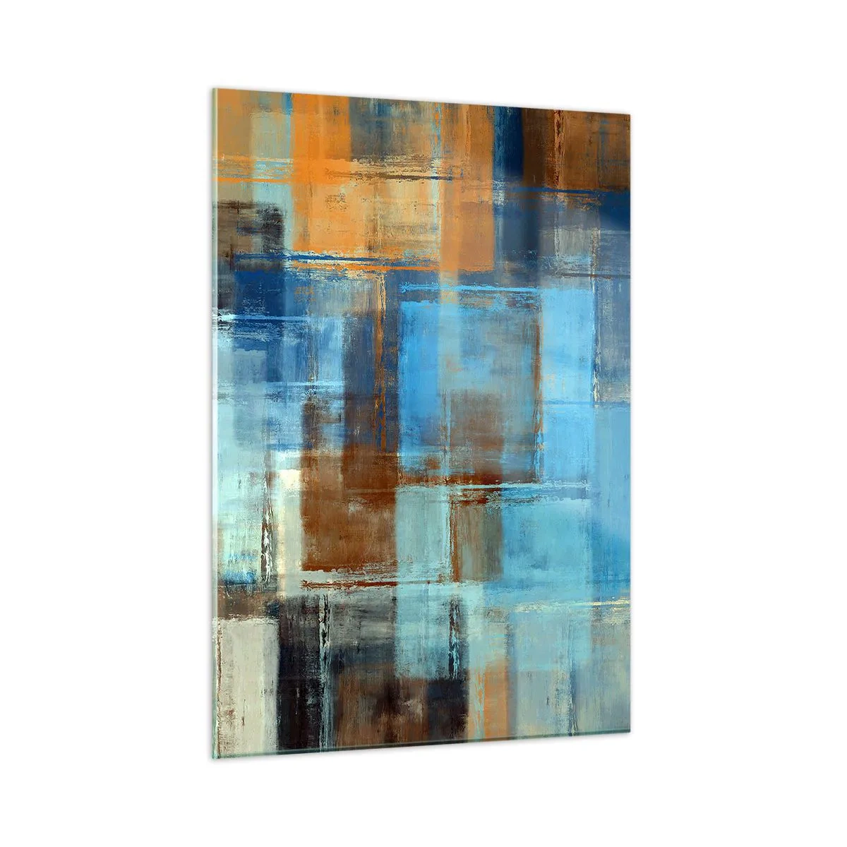 Glastavla - Bild på glas - Genom blåa gardinen - 50x70 cm