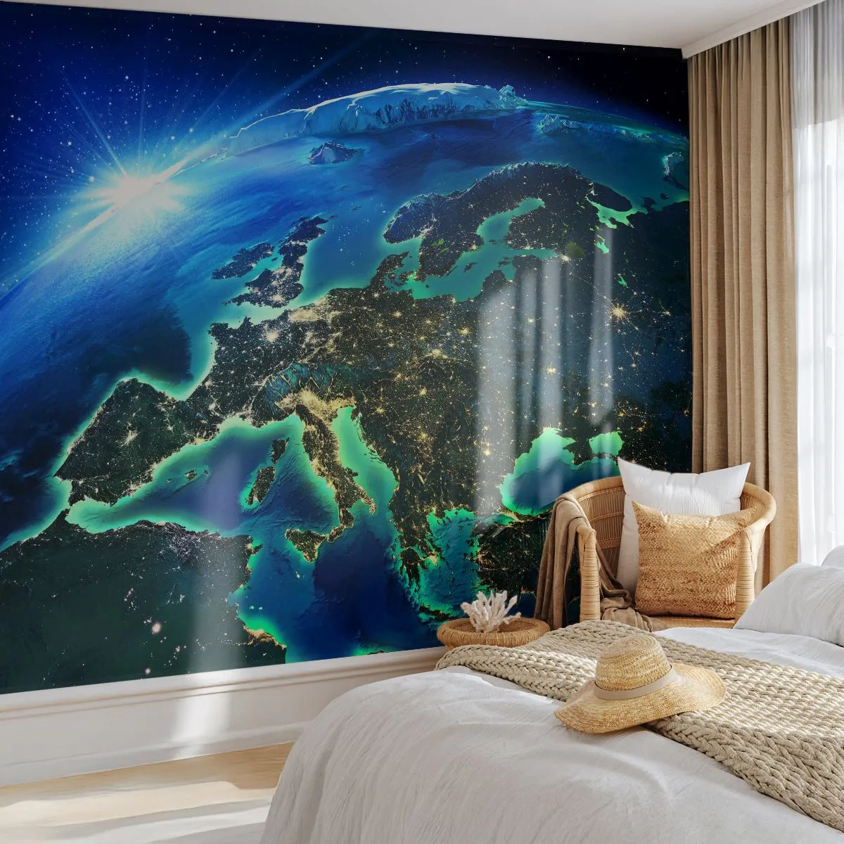 Fototapet Premium Canvas - Glödande Europa - Kosmos, Planeten jorden, Kontinenter - 250x175 cm