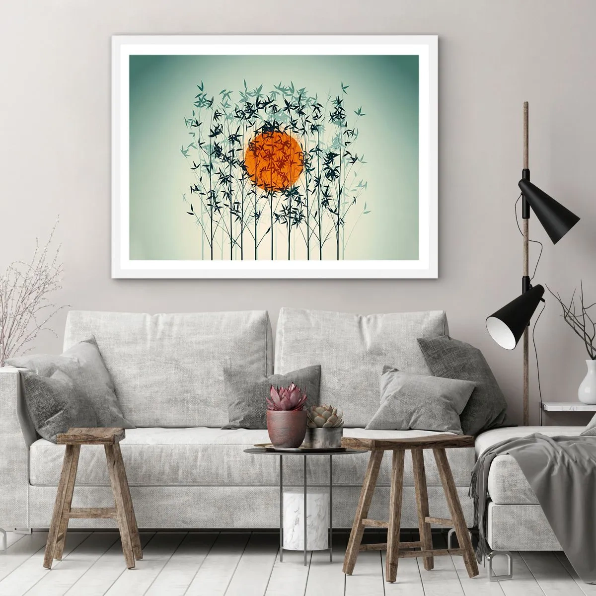 Affisch i vit ram - Japansk sol - 100x70 cm