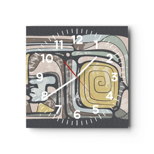 Väggklocka - Klocka på glas - Abstraktion i en förcolumbiansk anda - 30x30 cm