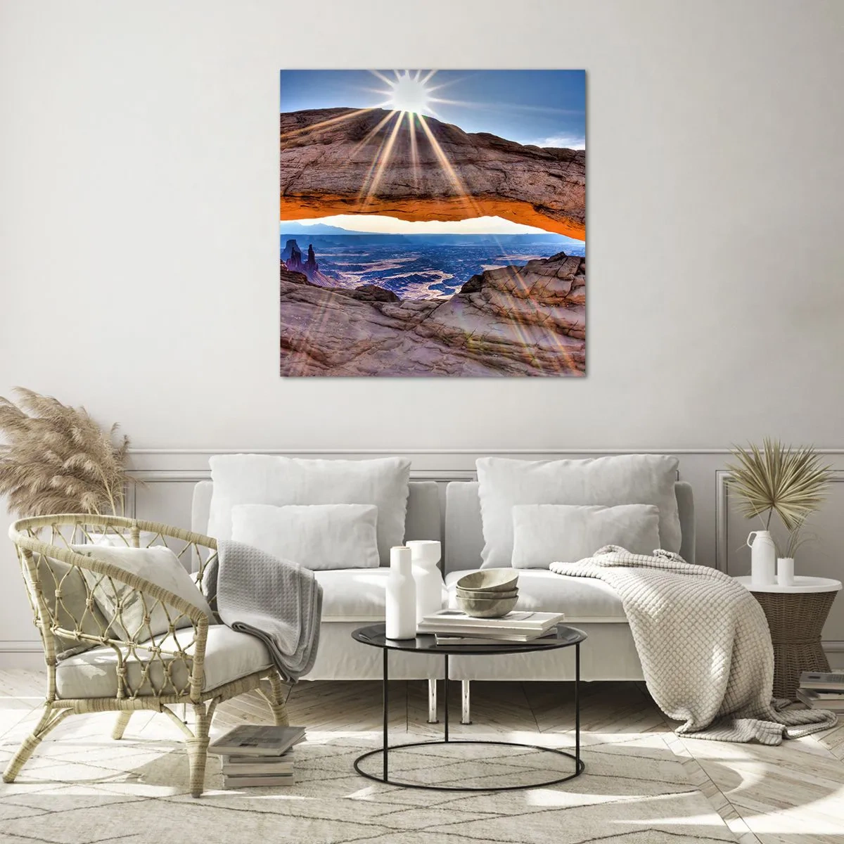 Glastavla - Bild på glas - Genom bergsporten - 70x70 cm