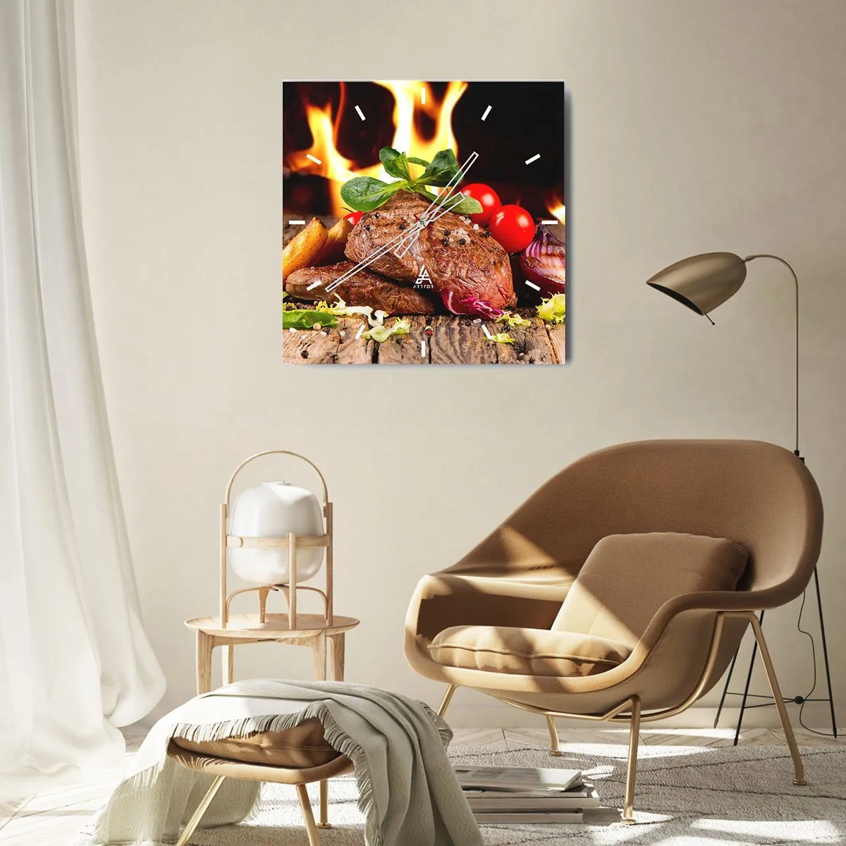 Väggklocka - Klocka på glas - Framtrollad med glöd - 40x40 cm