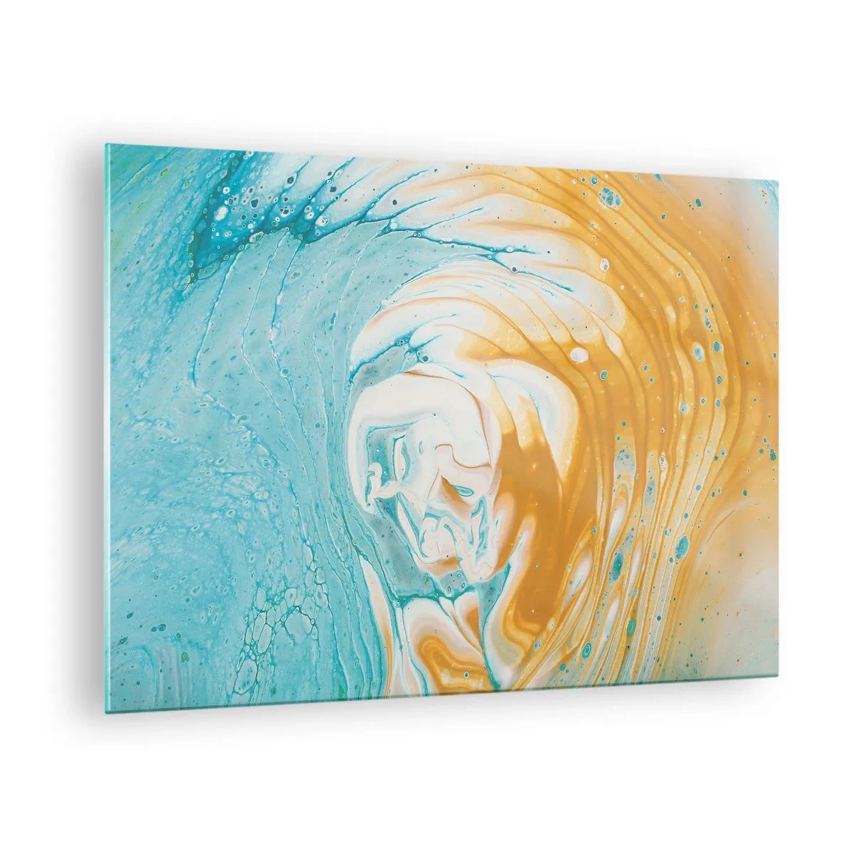 Glastavla - Bild på glas - Pastellvirvel i blå och gula färger - 70x50cm - Pastellfärgad virvel - Modern väggdekoration för vardagsrum och sovrum ARTTOR