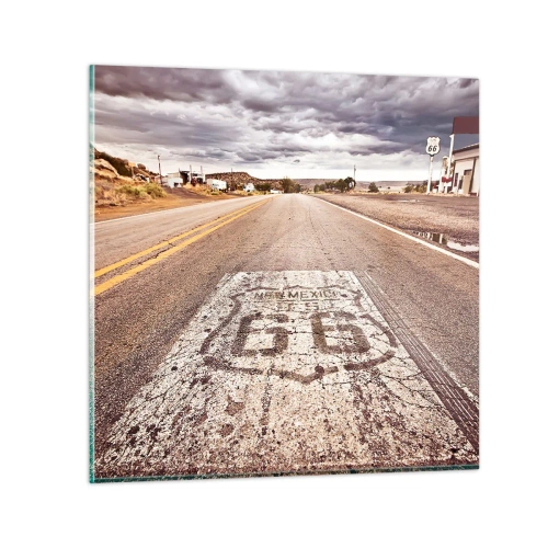 Glastavla - Bild på glas - Mother Road - amerikanska legenden - 40x40 cm