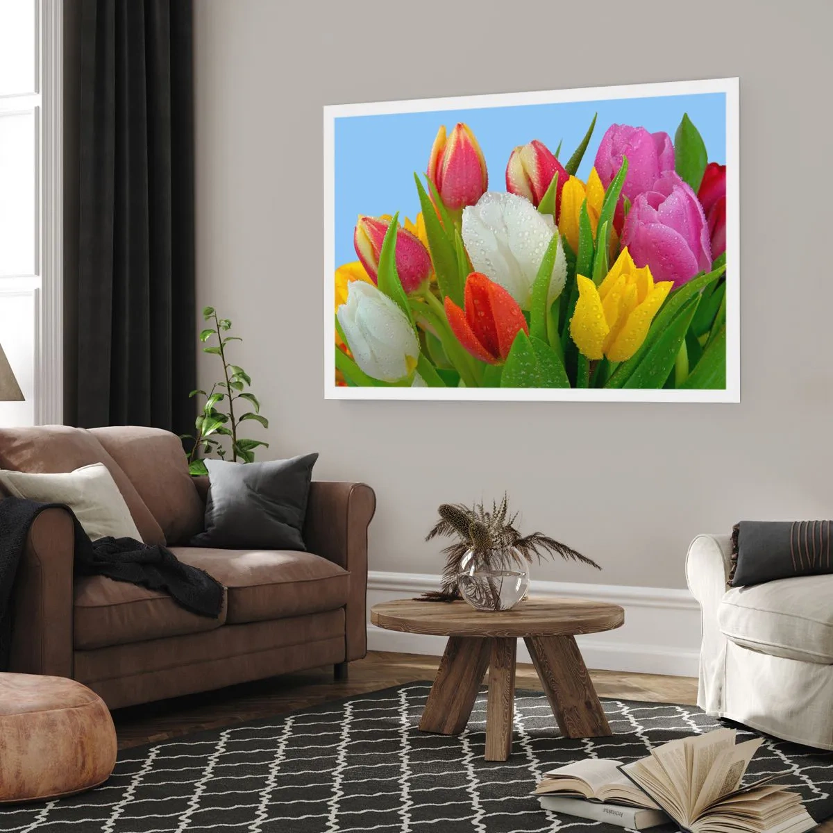 Affisch - blommig regnbåge i daggdroppar - 91x61 cm