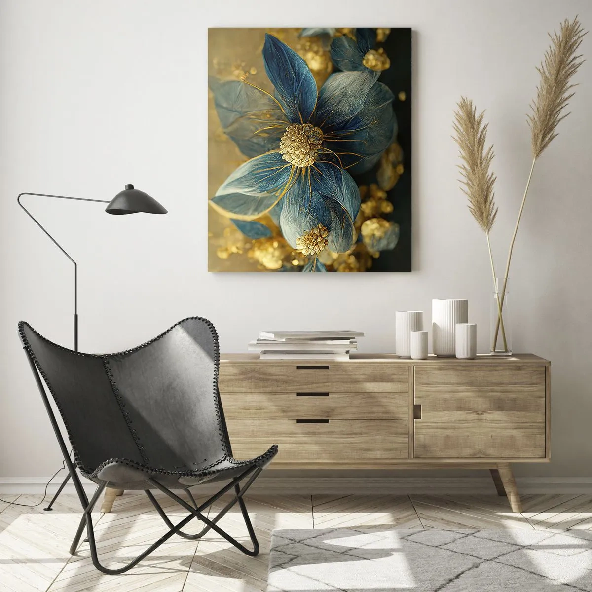Glastavla - Bild på glas - Blommande av guld - 50x70 cm