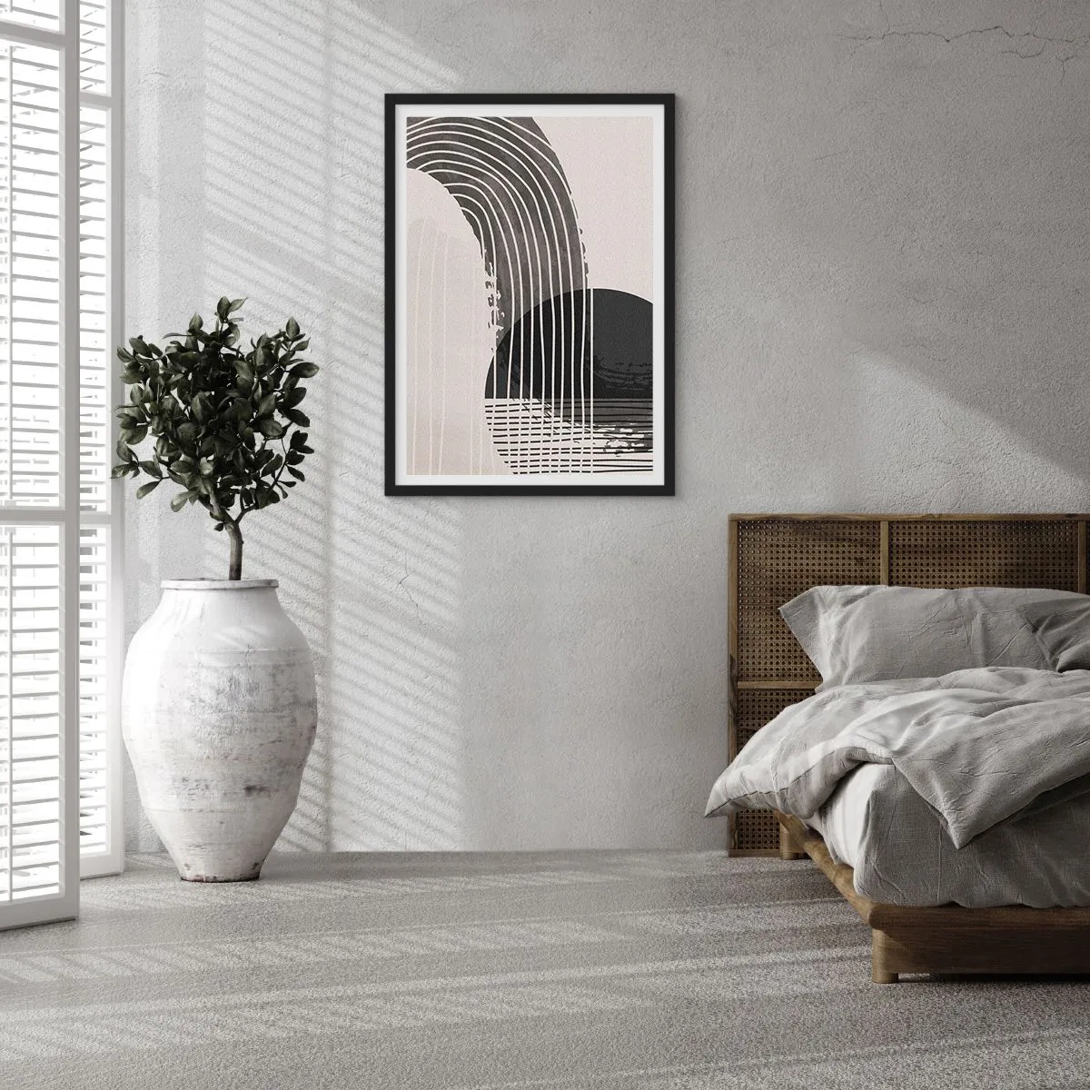 Affisch i svart ram - Minimalistisk abstraktion i svartvitt - 50x70cm - Dit och tillbaka - Modern väggdekoration för vardagsrum och sovrum ARTTOR