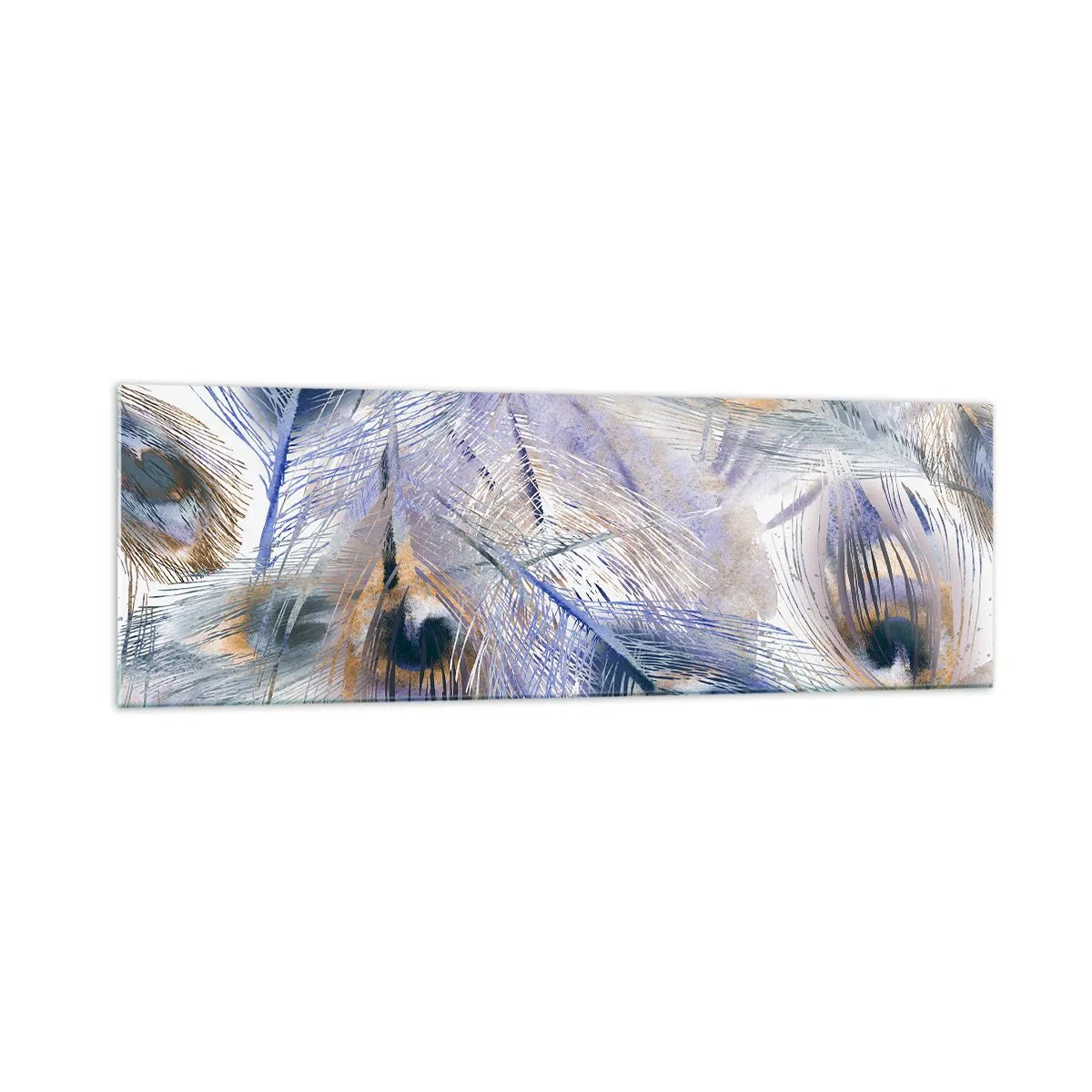 Glastavla - Bild på glas - Komposition med påfågelsfjädrar - 160x50 cm
