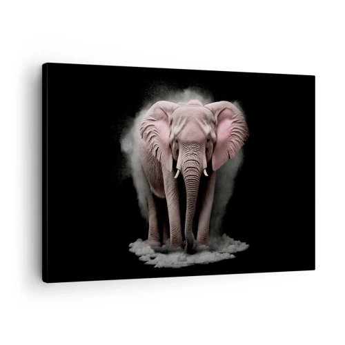 Canvastavla - Bild på duk - En konstnärlig tolkning av en rosa elefant mot svart bakgrund - 70x50cm - Tänk inte på en rosa elefant! - Modern väggdekoration för vardagsrum och sovrum ARTTOR