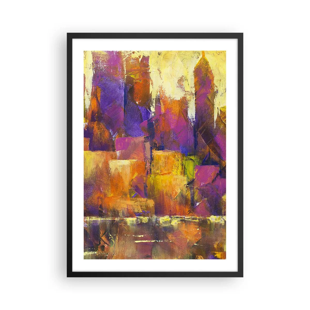 Affisch i svart ram - En abstrakt komposition i varma nyanser av orange och lila. - 50x70cm - Metropolis komposition - Modern väggdekoration för vardagsrum och sovrum ARTTOR