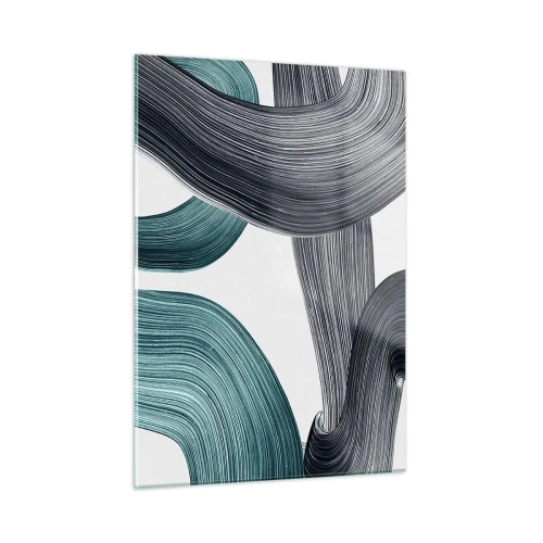 Glastavla - Bild på glas - Smaragd och svarta spår - 50x70 cm
