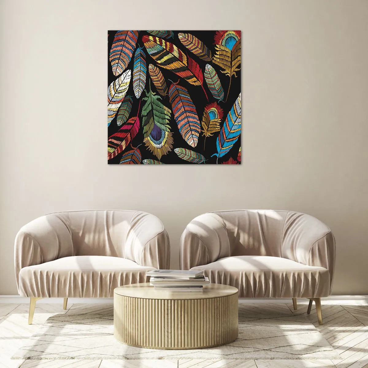 Glastavla - Bild på glas - Fågelkarneval - 60x60 cm