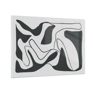 Glastavla - Bild på glas - Svartvita abstrakta former som liknar en labyrint - 70x50cm - Abstrakt lek i en labyrint - Modern väggdekoration för vardagsrum och sovrum ARTTOR