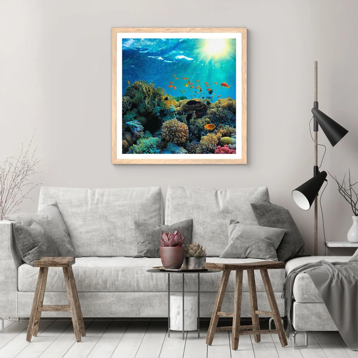 Affisch i ram av ljusek - Undervatenskatter - 40x40 cm