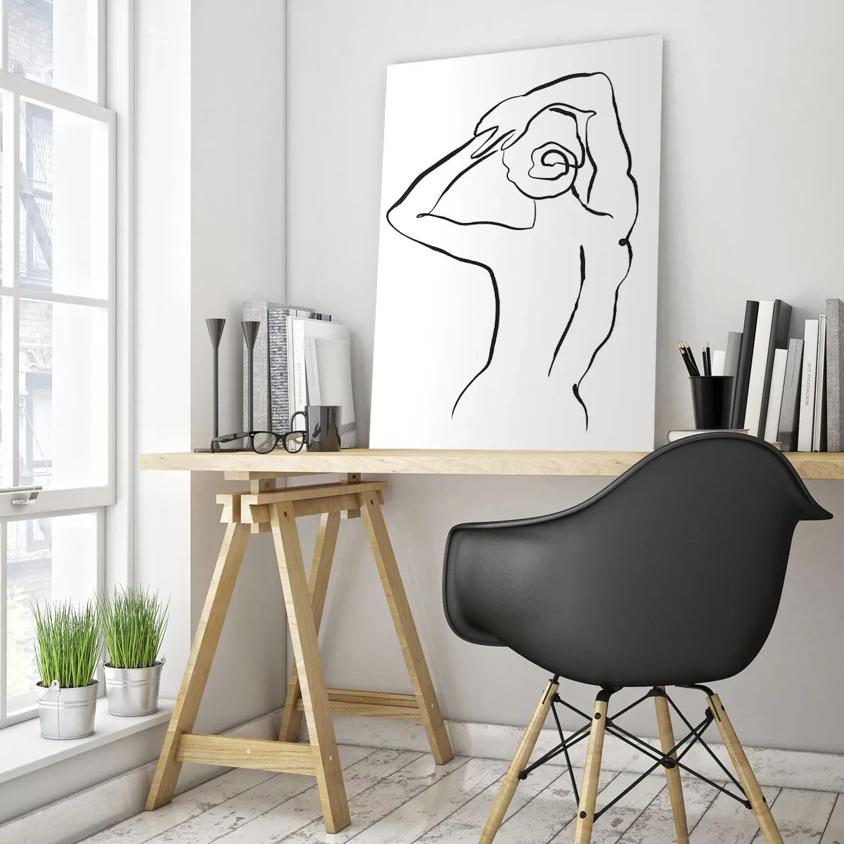 Glastavla - Bild på glas - Akten på morgonen - 50x70 cm