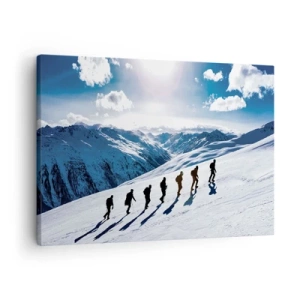 Canvastavla - Bild på duk - En grupp bergsklättrare vandrar uppför en snöig sluttning - 70x50cm - Erövrarnas lag - Modern väggdekoration för vardagsrum och sovrum ARTTOR