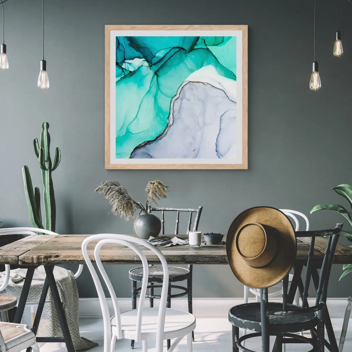 Affisch i ram av ljusek - En studie i turkos - 60x60 cm