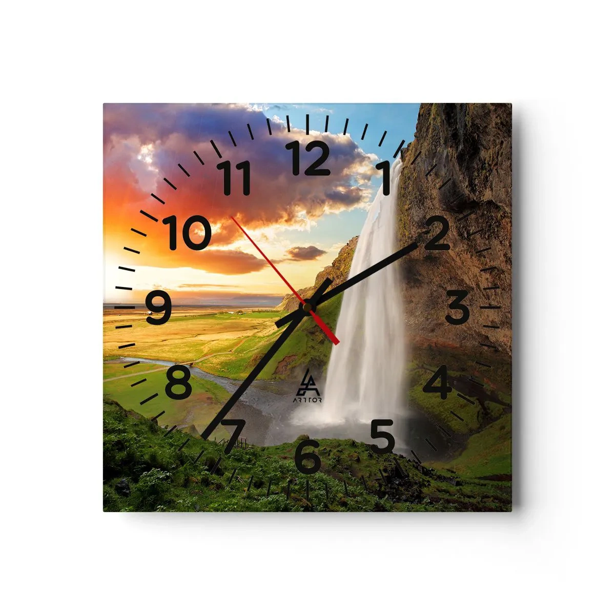 Väggklocka - Klocka på glas - Full av isländsk sommar - 40x40 cm