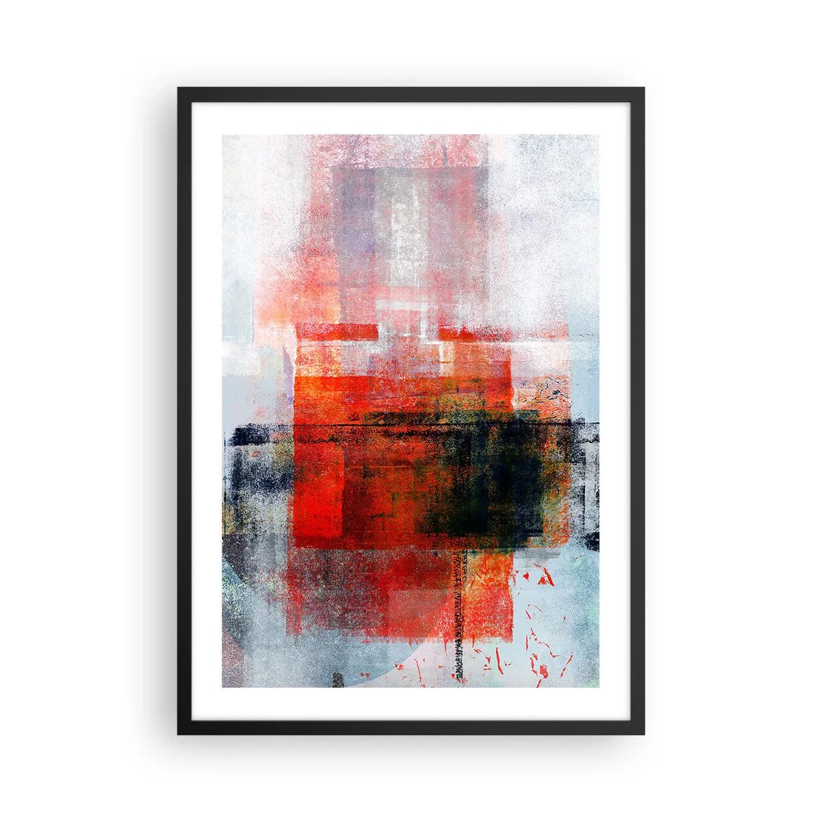 Affisch i svart ram - Geometrisk abstraktion i intensiva röda nyanser - 50x70cm - Glödande komposition - Modern väggdekoration för vardagsrum och sovrum ARTTOR