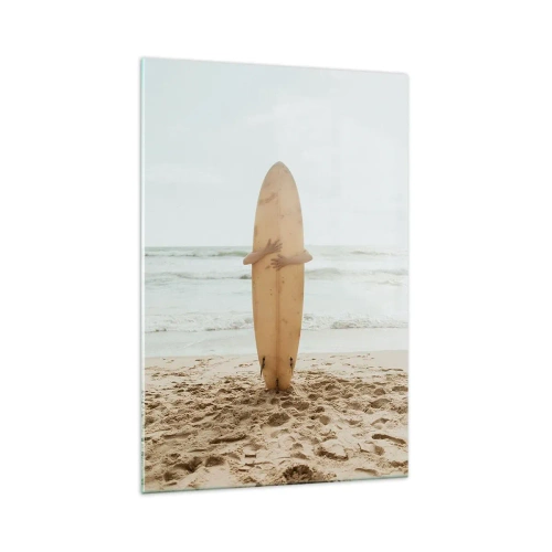 Glastavla - Bild på glas - Av kärlek till vågorna - 70x100 cm