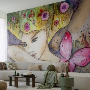 Fototapet Premium Canvas - fjärilprincessa - Abstraktion, Kvinna, Vattenfärger - 250x175 cm