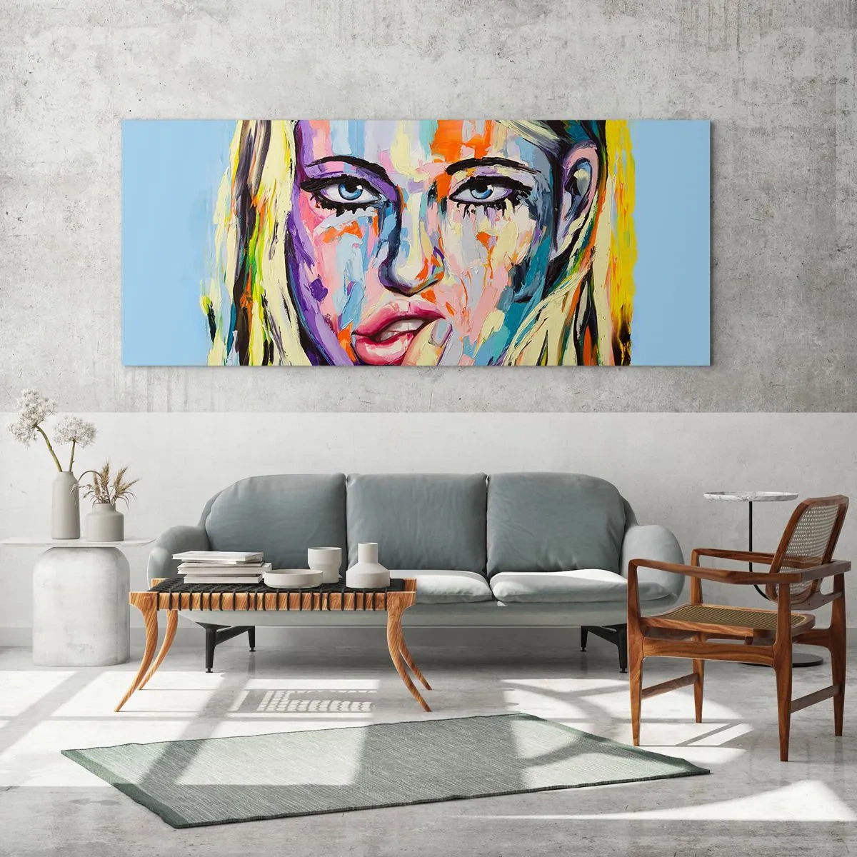 Glastavla - Bild på glas - Titta henne rakt in i ögonen - 100x40 cm