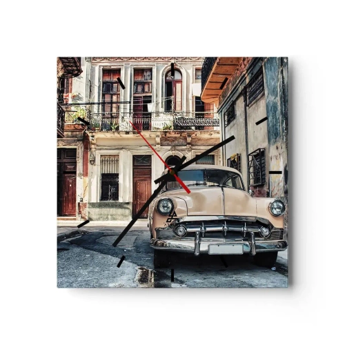 Väggklocka - Klocka på glas - Siesta i Havana - 40x40 cm