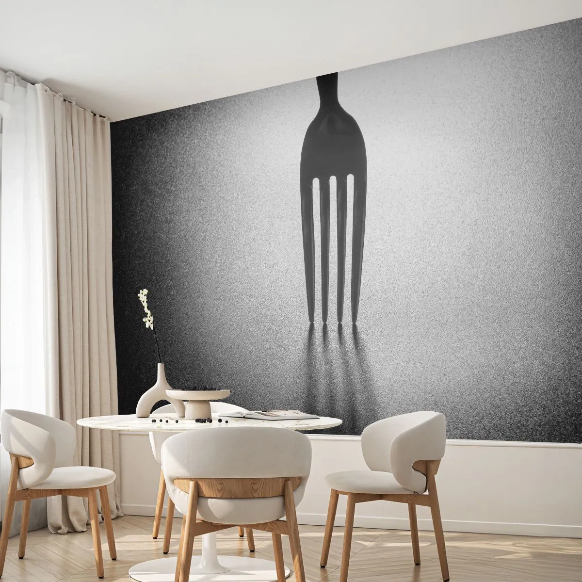 Fototapet Premium Canvas - Ljus och skugga - Gaffel, Bestick, Kök - 250x175 cm