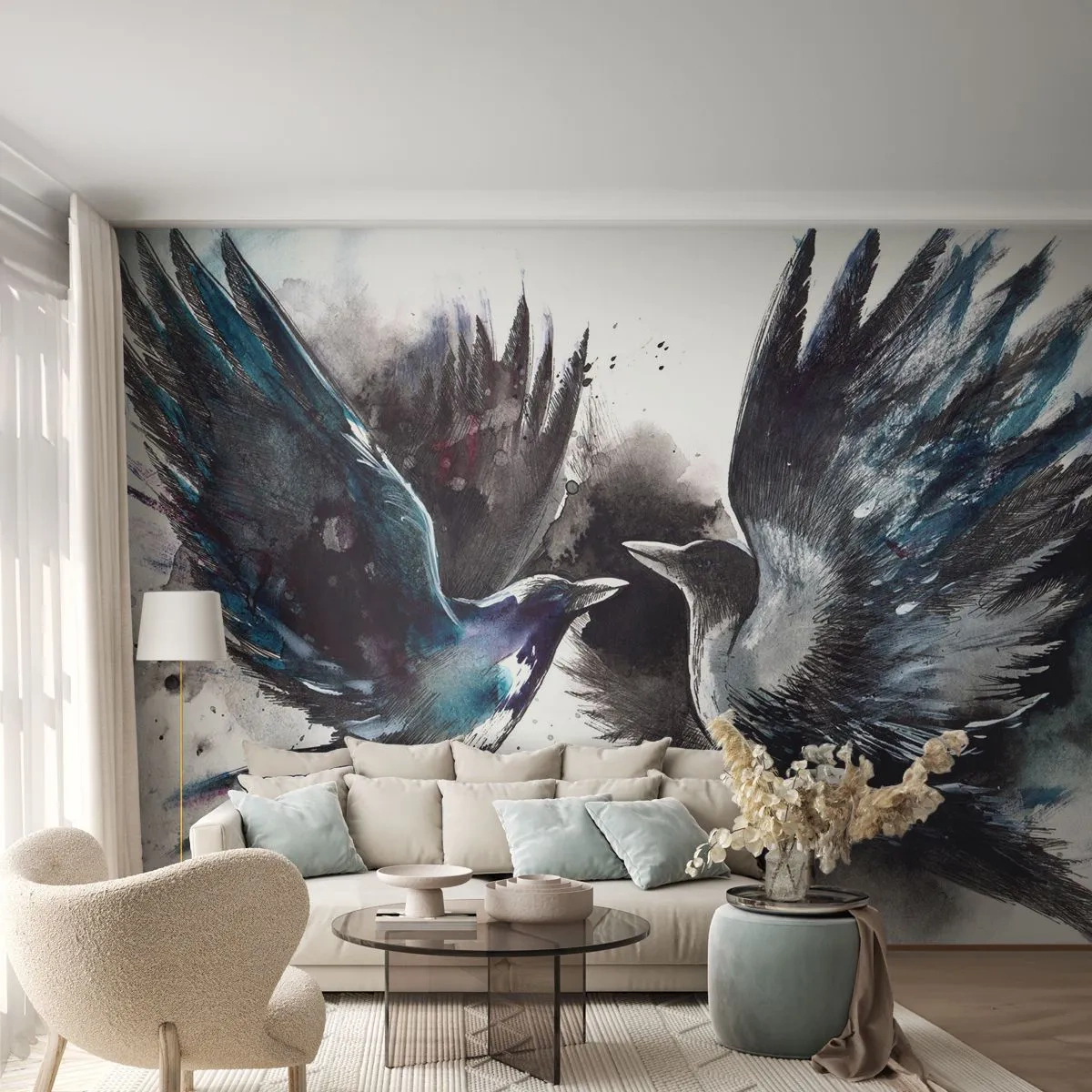 Fototapet Premium Canvas - Som två korpar... - Abstraktion, Fågel, Djur - 200x140 cm