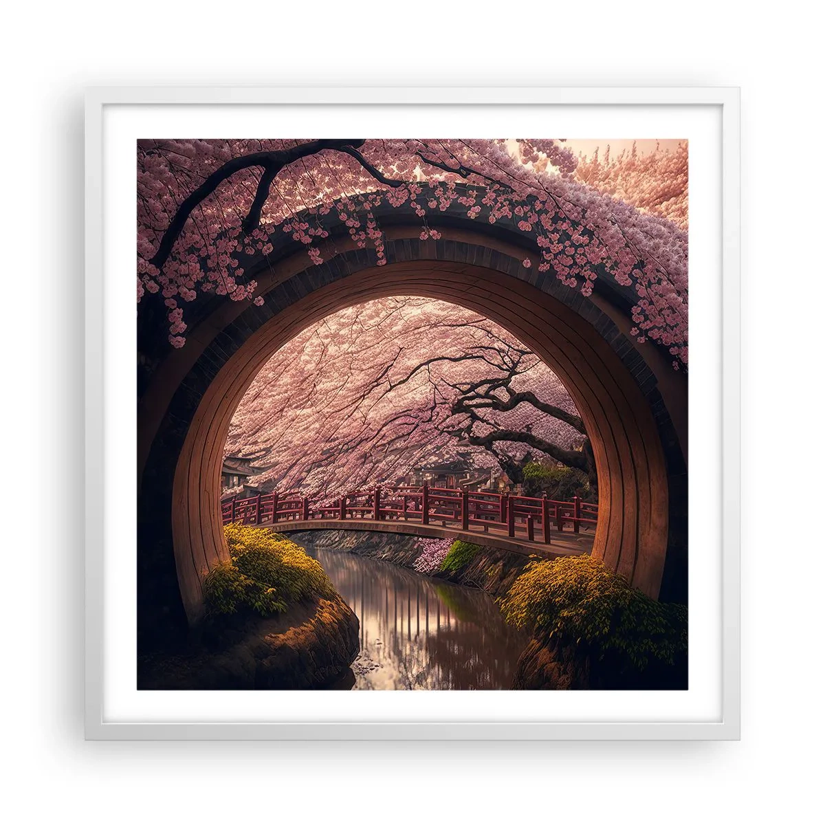 Affisch i vit ram - Japansk vår - 60x60 cm