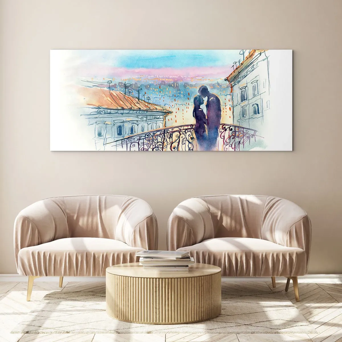 Glastavla - Bild på glas - Älskare i Paris - 100x40 cm