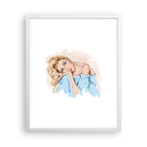 Affisch i vit ram - Drömmande i blått - 40x50 cm