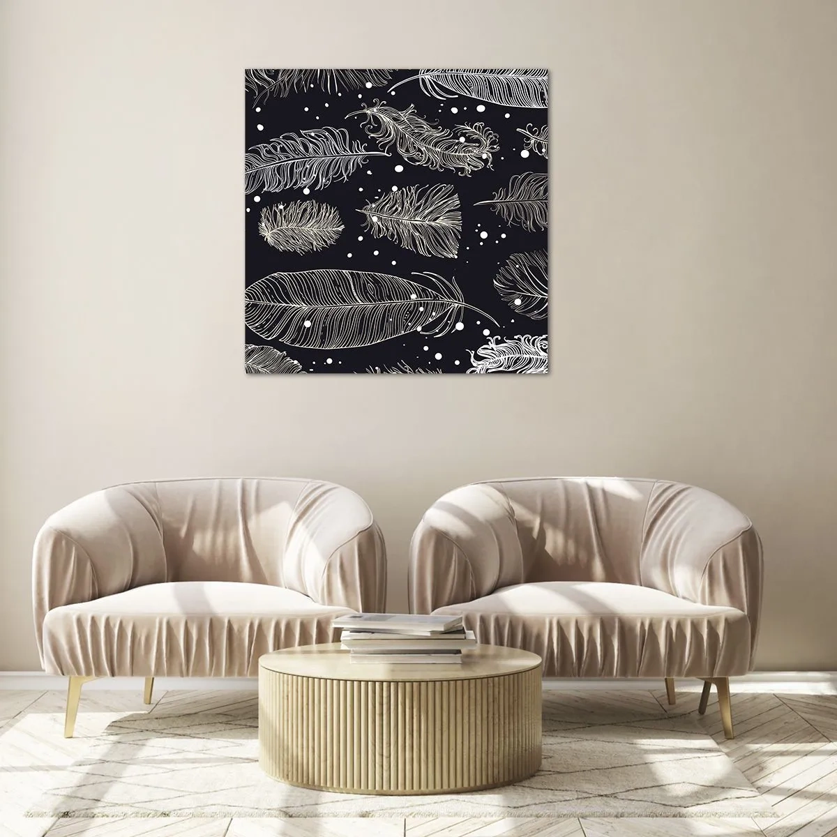 Glastavla - Bild på glas - Fjäderspets - 70x70 cm