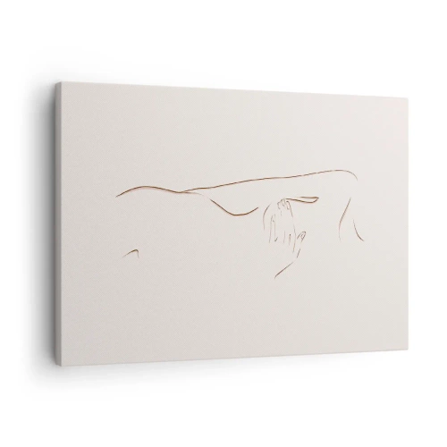 Canvastavla - Bild på duk - En subtil linjeteckning av en silhuett mot en ljus bakgrund - 70x50cm - Begärans form - Modern väggdekoration för vardagsrum och sovrum ARTTOR