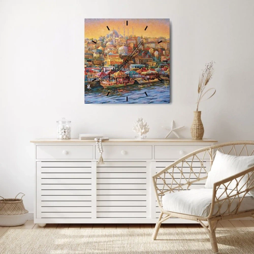 Väggklocka - Klocka på glas - Istanbul-berättelse - 40x40 cm