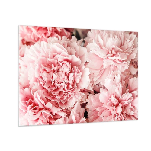 Glastavla - Bild på glas - Närbild av rosa pioner i full blom - 70x50cm - Rosa dröm - Modern väggdekoration för vardagsrum och sovrum ARTTOR