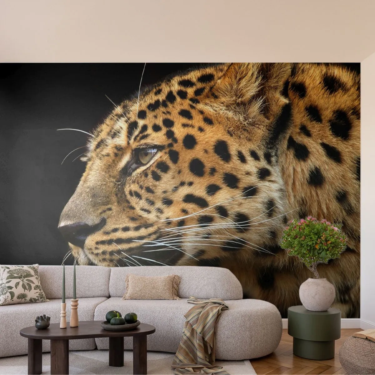 Fototapet Premium Canvas - Lugn, fokuserad, redo - Djur, leopard, Afrika - 250x175 cm