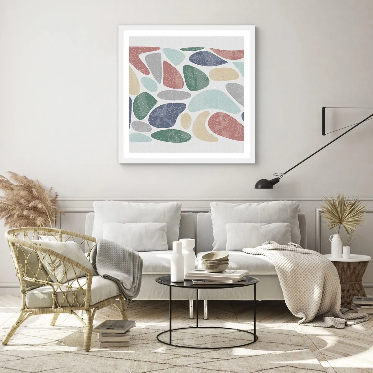 Affisch i vit ram - Mosaik av pulveriserade färger - 60x60 cm